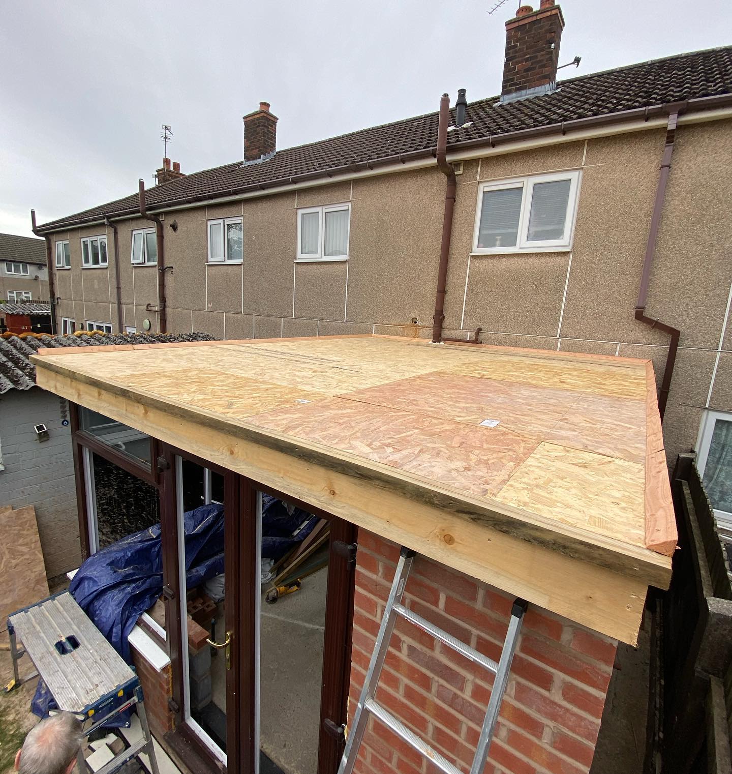 Wooden structure built to support the roof of a conservatory