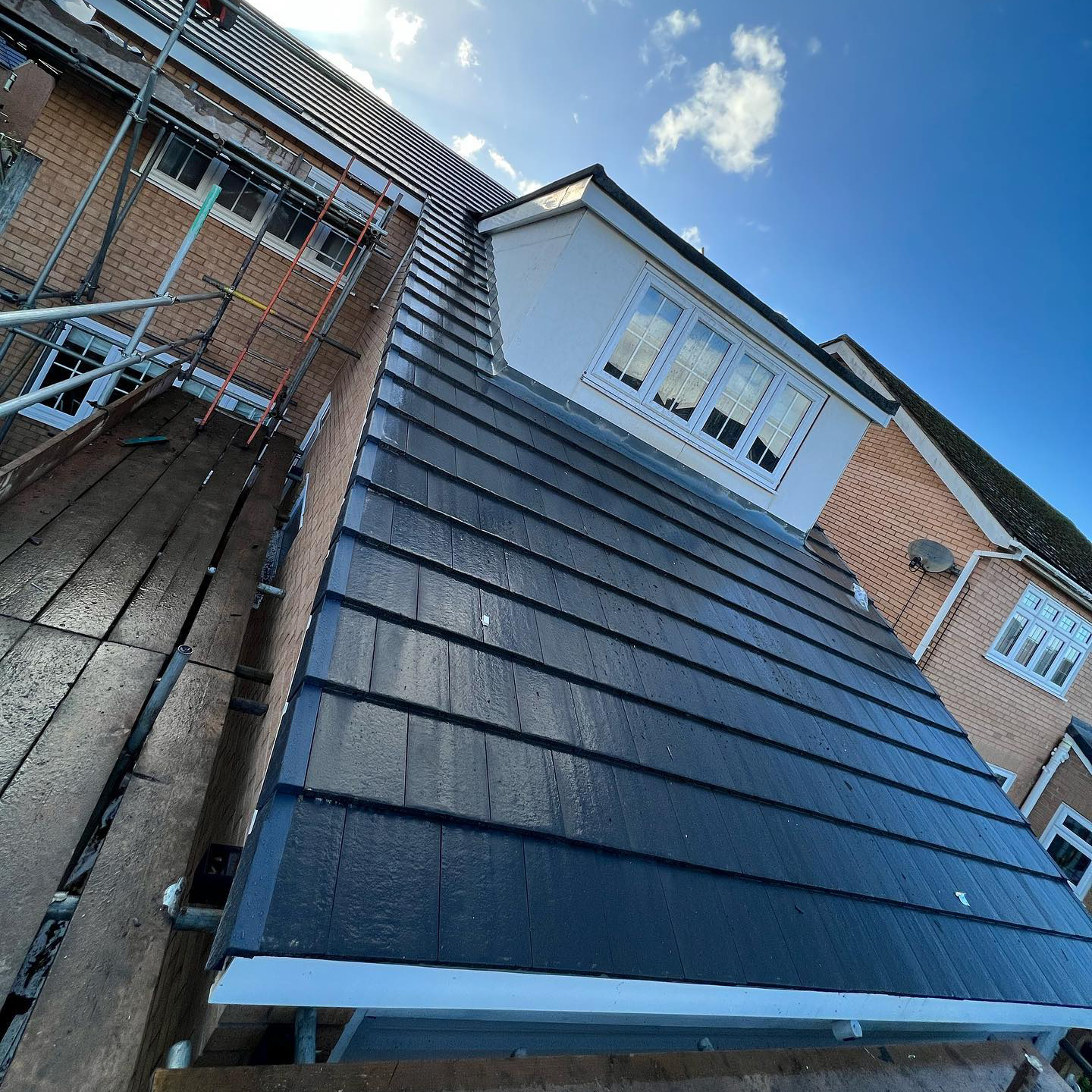 Close up of new roof tiles
